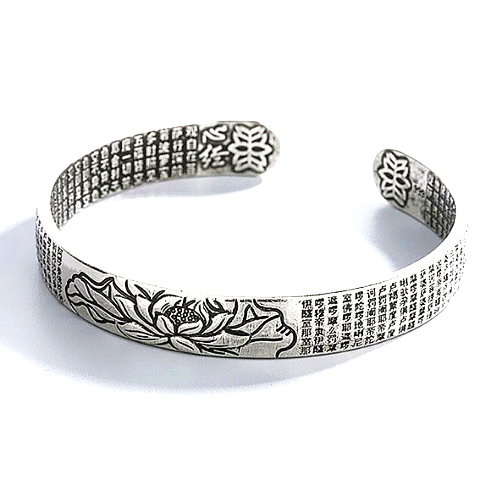NEW Buddhist 999 Silver Lotus Cuff Bracelet One Size, Adjustable - Picture 5 of 7